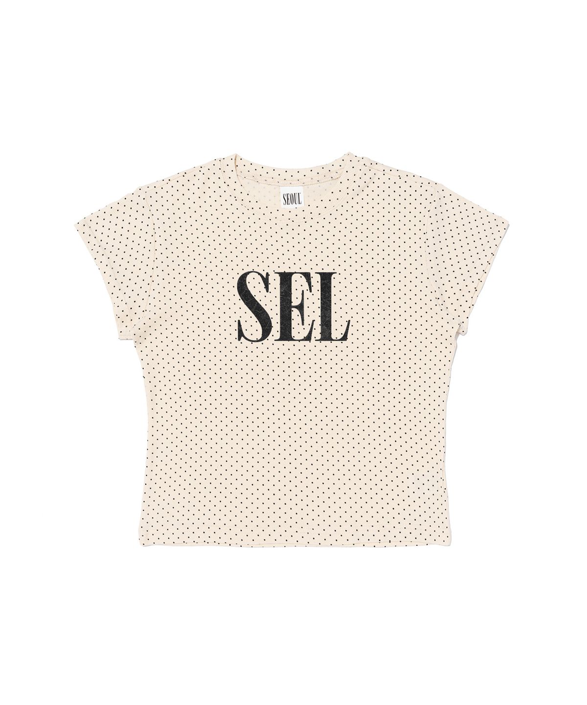 서울어패럴(SEOUL APPAREL) 빅 로고 도트 크롭 반팔 티셔츠 (머스타드)