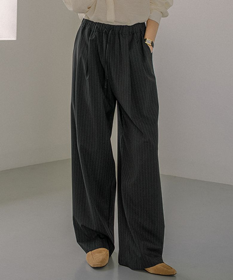 Pintuck string wide-pants [KNFW02PT04]_Black