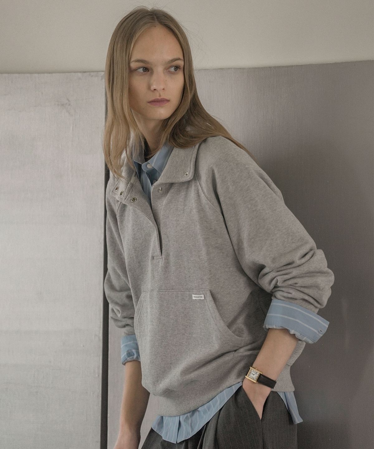 노운베러(KNOWNBETTER) Button high neck raglan MTM [KNFW02TS23]_Melange gray
