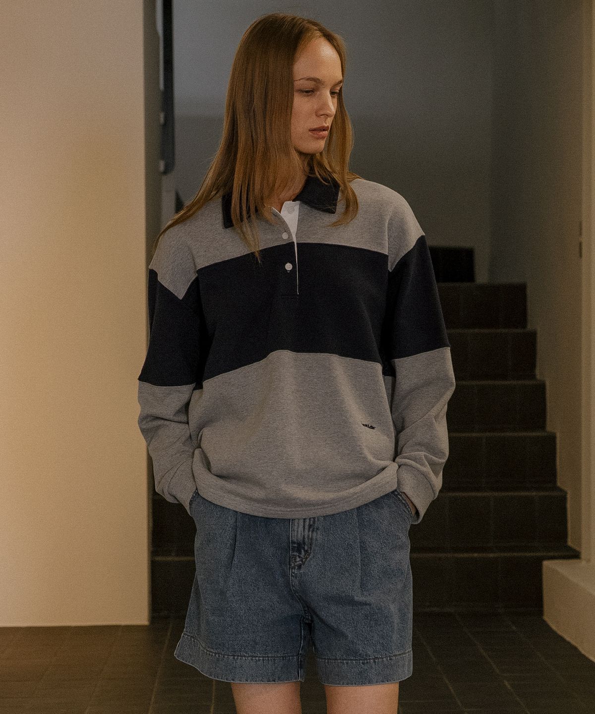 노운베러(KNOWNBETTER) Bold coloring button collar MTM [KNFW02TS28]_Navy