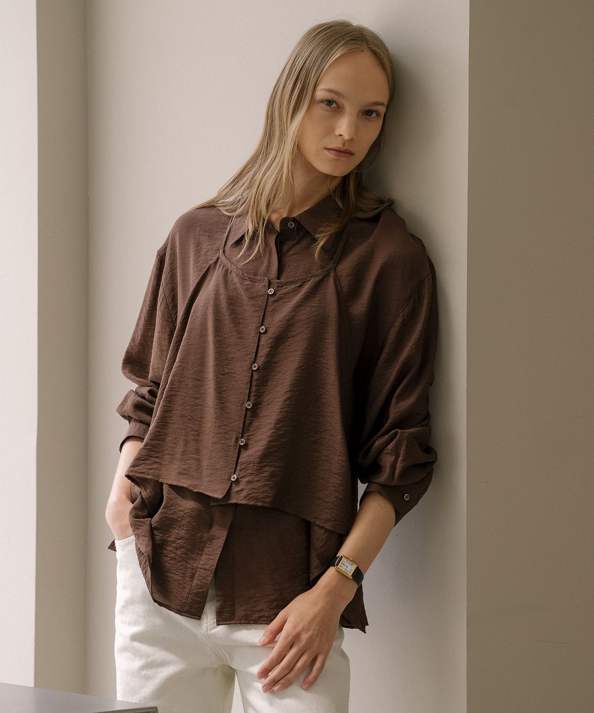 노운베러(KNOWNBETTER) Natural two-way halter blouse set [KNFW02BL02]_Brown
