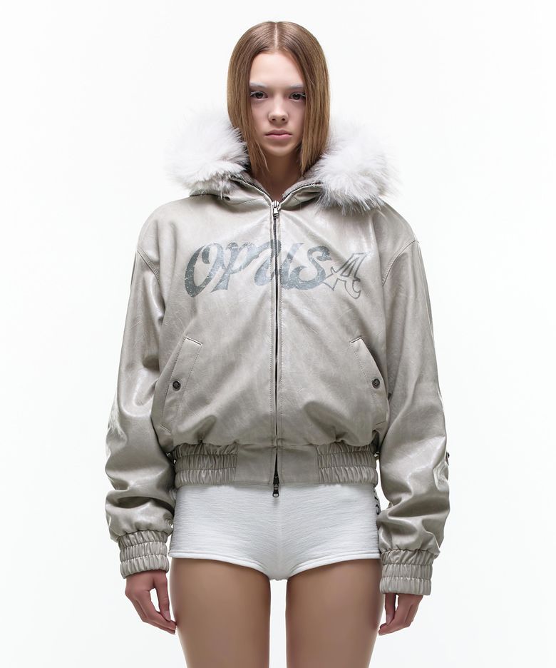 Op. 00 OP-USA HOODED LEATHER BOMBER IVORY