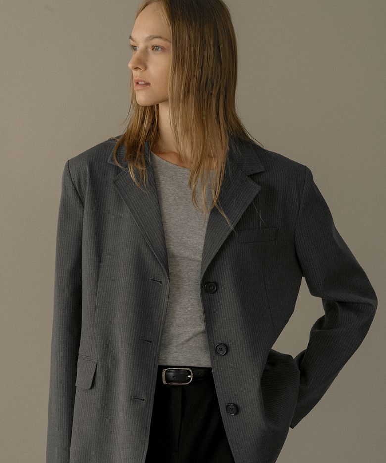 Stripe essential single jacket [KNFW02JK03]_[2color]