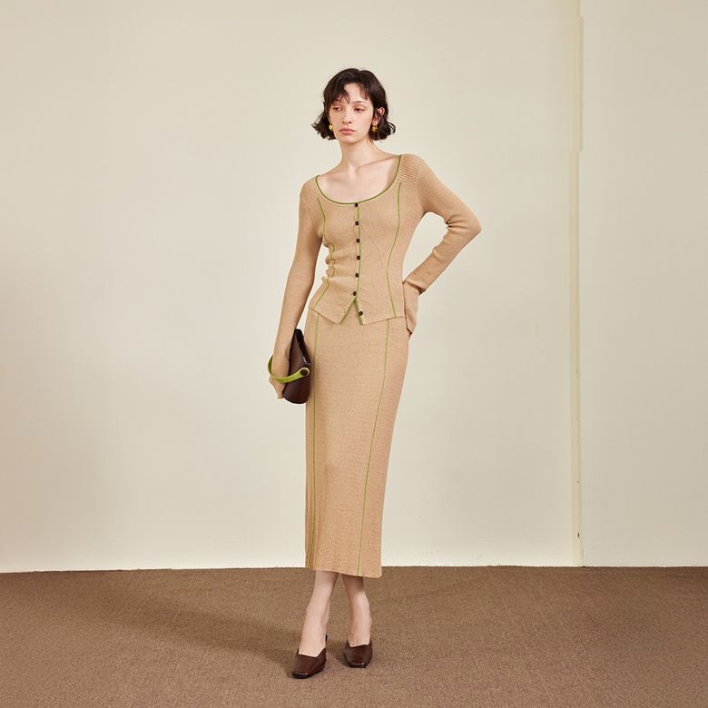 YY_Color-blocked slim skirt