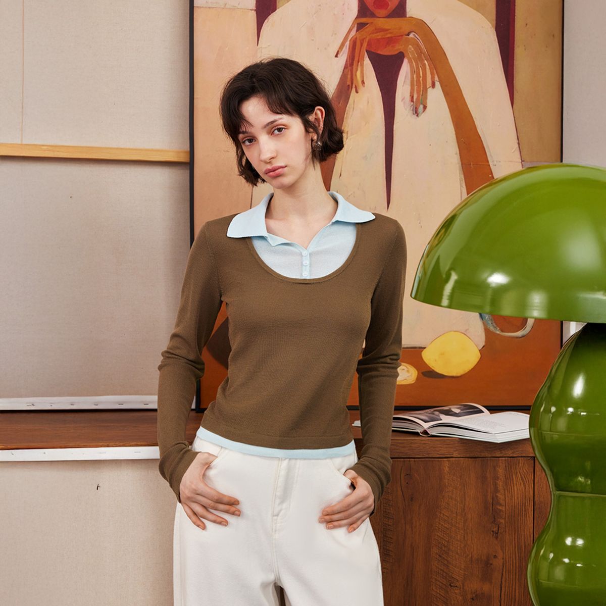 와이와이아이엠(YYIAM) YY_Fake two pieces patchwork top