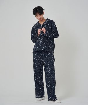 (m)스탠다드 킨 도트 파자마 긴소매세트 네이비