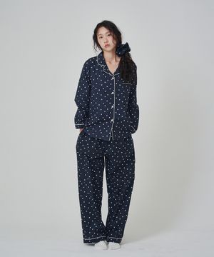 (w)스탠다드 킨 도트 파자마 긴소매세트 네이비