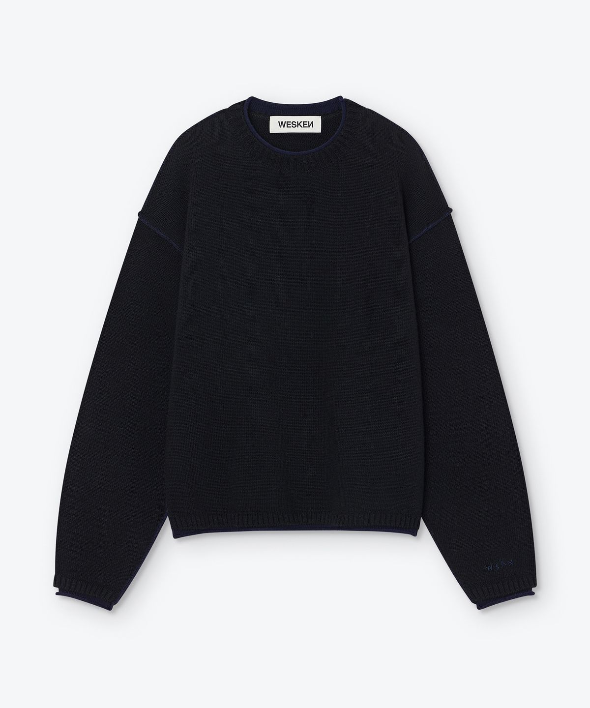 웨스켄(WESKEN) [UNISEX] LAYERED STITCHED CREW NECK KNIT (BLACK)