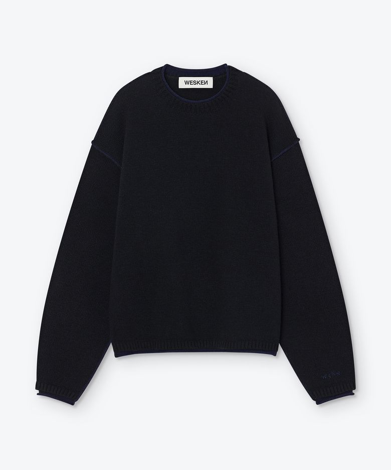[UNISEX] LAYERED STITCHED CREW NECK KNIT (BLACK)