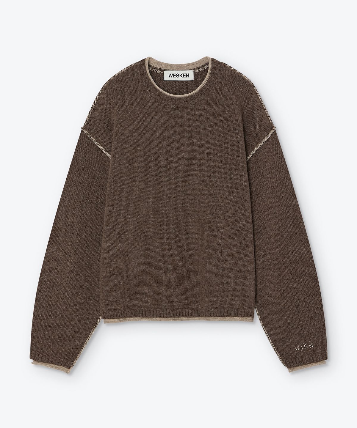 웨스켄(WESKEN) [UNISEX] LAYERED STITCHED CREW NECK KNIT (BROWN)