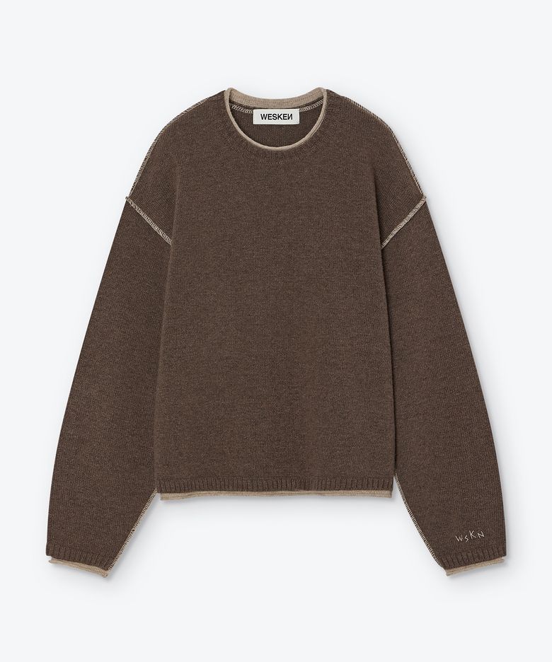[UNISEX] LAYERED STITCHED CREW NECK KNIT (BROWN)