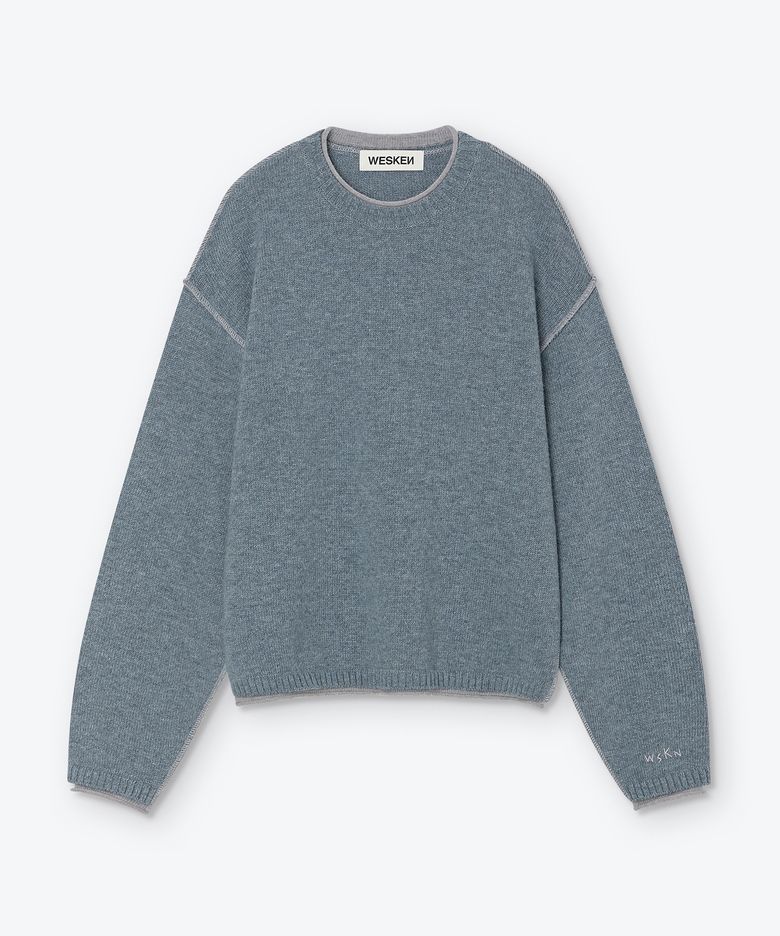 [UNISEX] LAYERED STITCHED CREW NECK KNIT (ASH BLUE)