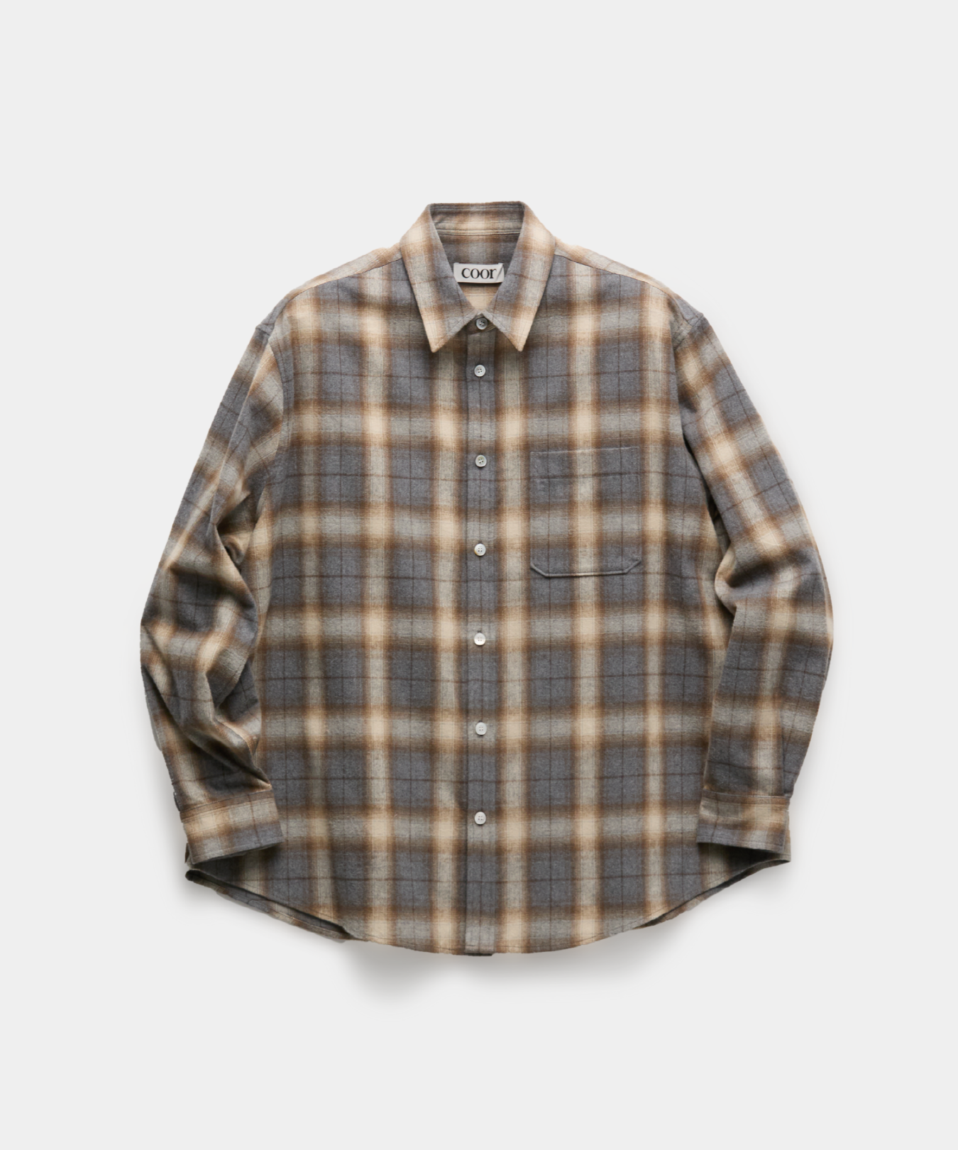MUSINSA | COOR Ombre Flannel One-Pocket Check Shirt (Check Brown)