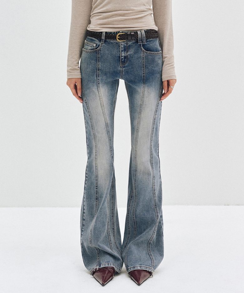 Curved Slim Low Rise Flared Jeans DCWPT011BLUE