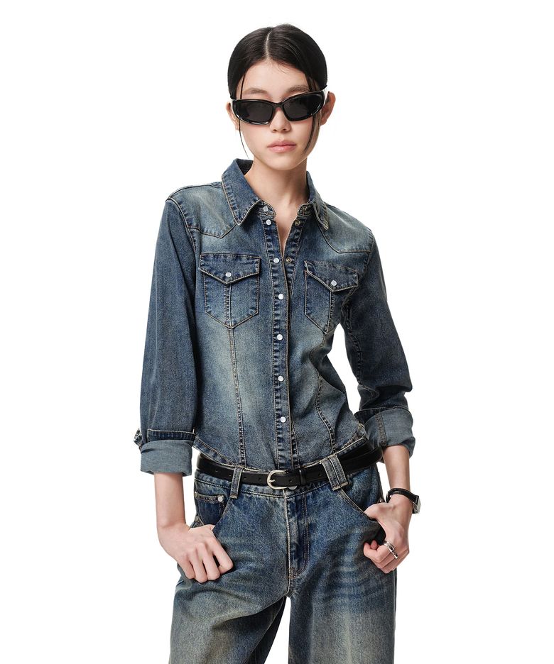 Western Slim Denim Shirts DCWSH003BLUE