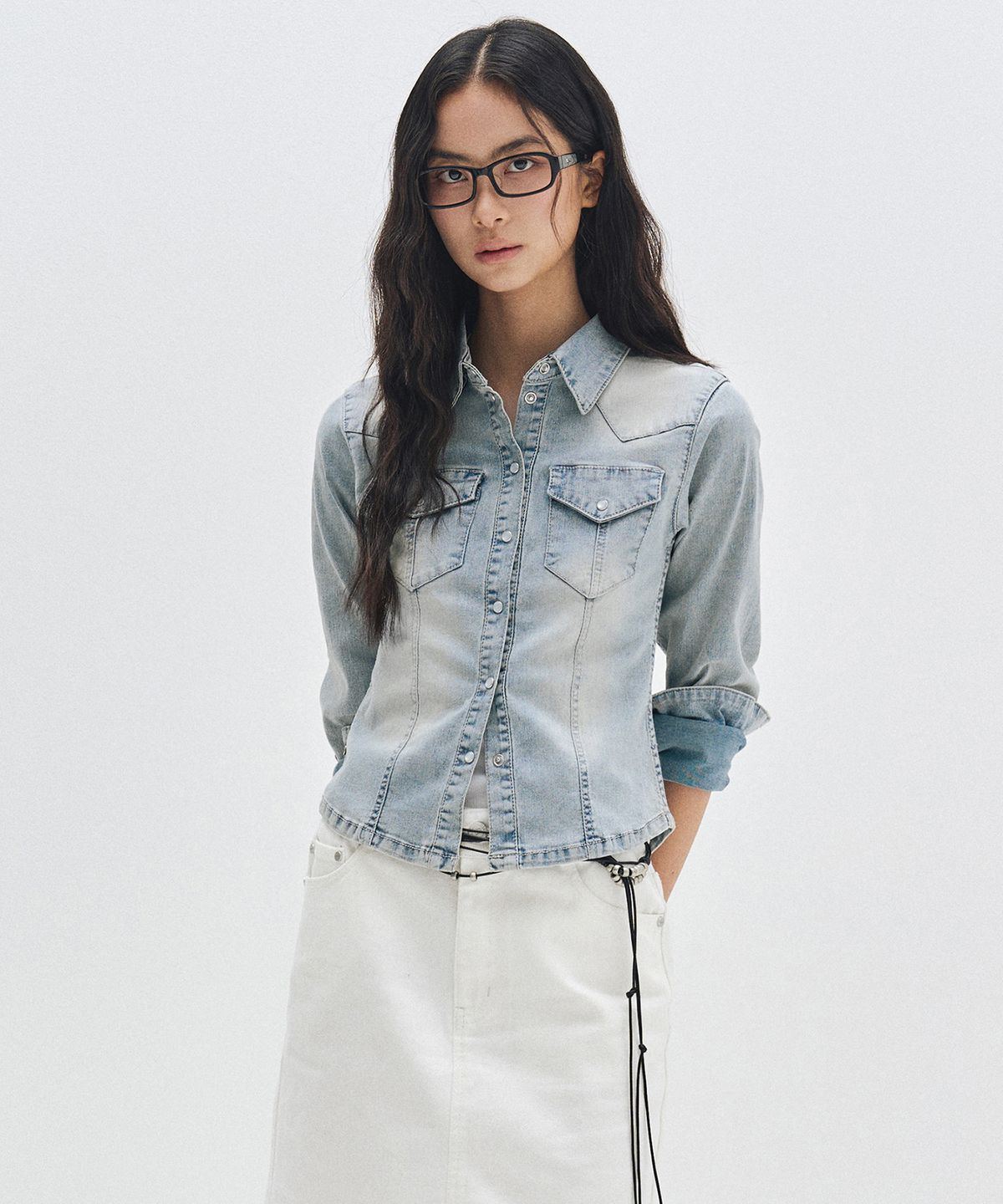 데케트 우먼(DECET WOMEN) Western Slim Denim Shirts DCWSH003LIGHTBLUE
