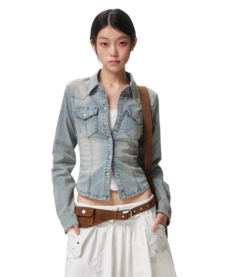 Western Slim Denim Shirts DCWSH003LIGHTBLUE