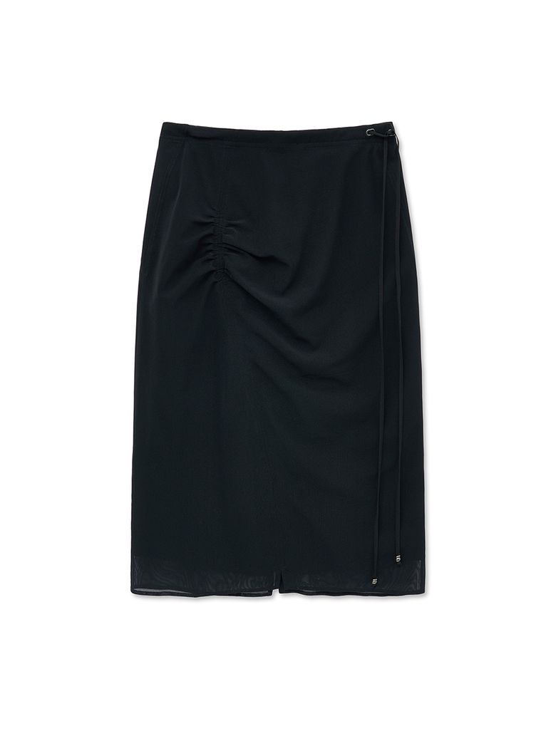LAYERED STRING MIDI SKIRT IN BLACK