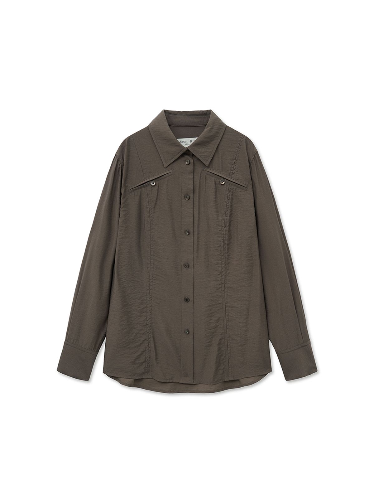 마뗑킴(MATIN KIM) POCKET LINE POINT SHIRT IN BROWN