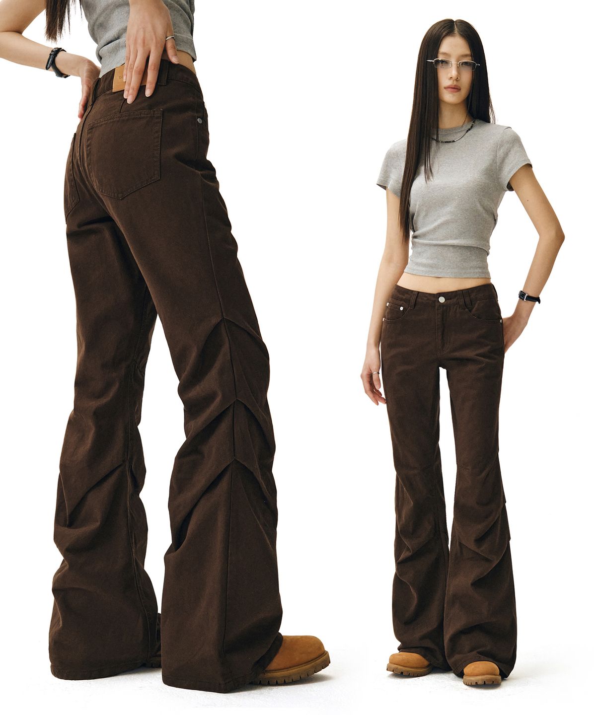데케트 우먼(DECET WOMEN) Flared Shirring Pants DCWPT017BROWN