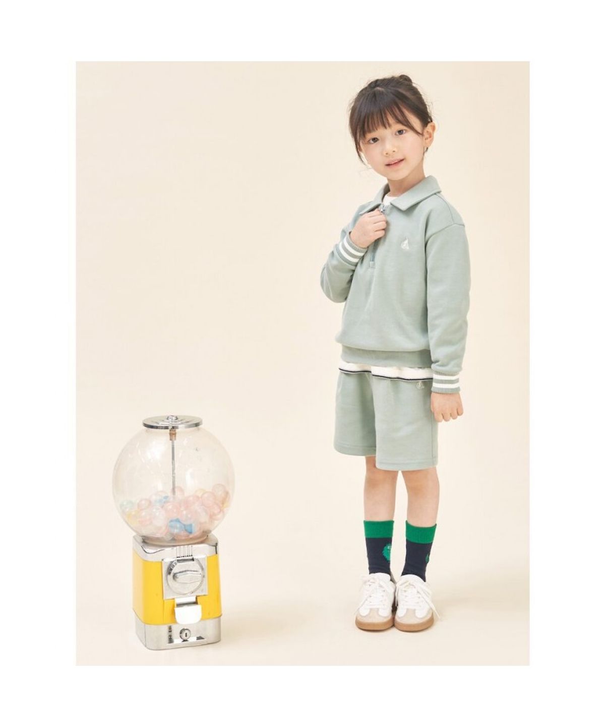 빈폴 키즈(BEANPOLE KIDS) 반집업 칼라 긴팔 & 반바지 2PCS 상하 세트  라이트 그린 (BI5841U09L)