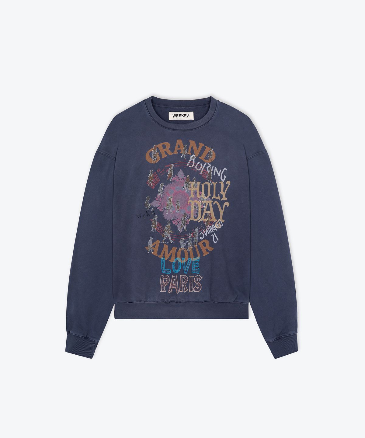 웨스켄(WESKEN) [UNISEX] OVERSIZED PARIS AMOUR SWEAT SHIRT (NAVY)