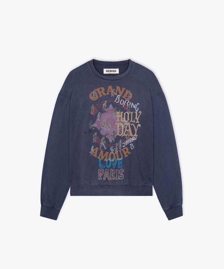 [UNISEX] OVERSIZED PARIS AMOUR SWEAT SHIRT (NAVY)