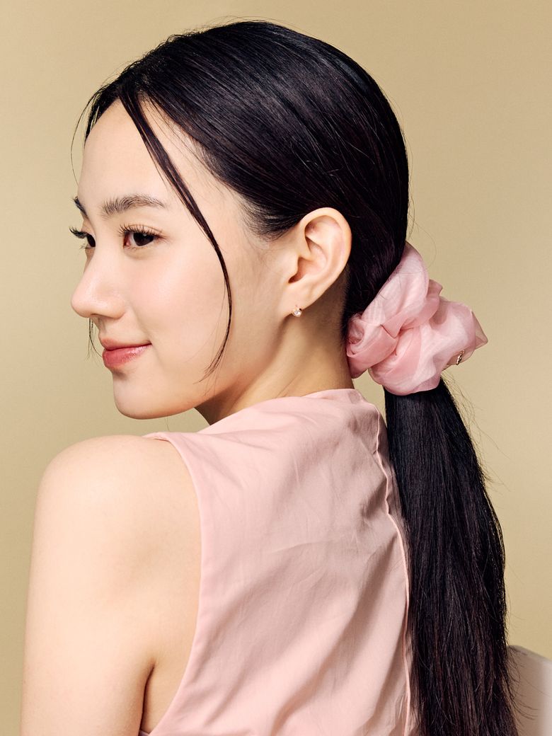스트라이프 오간자 헤어스크런치 핑크 RA25B36L