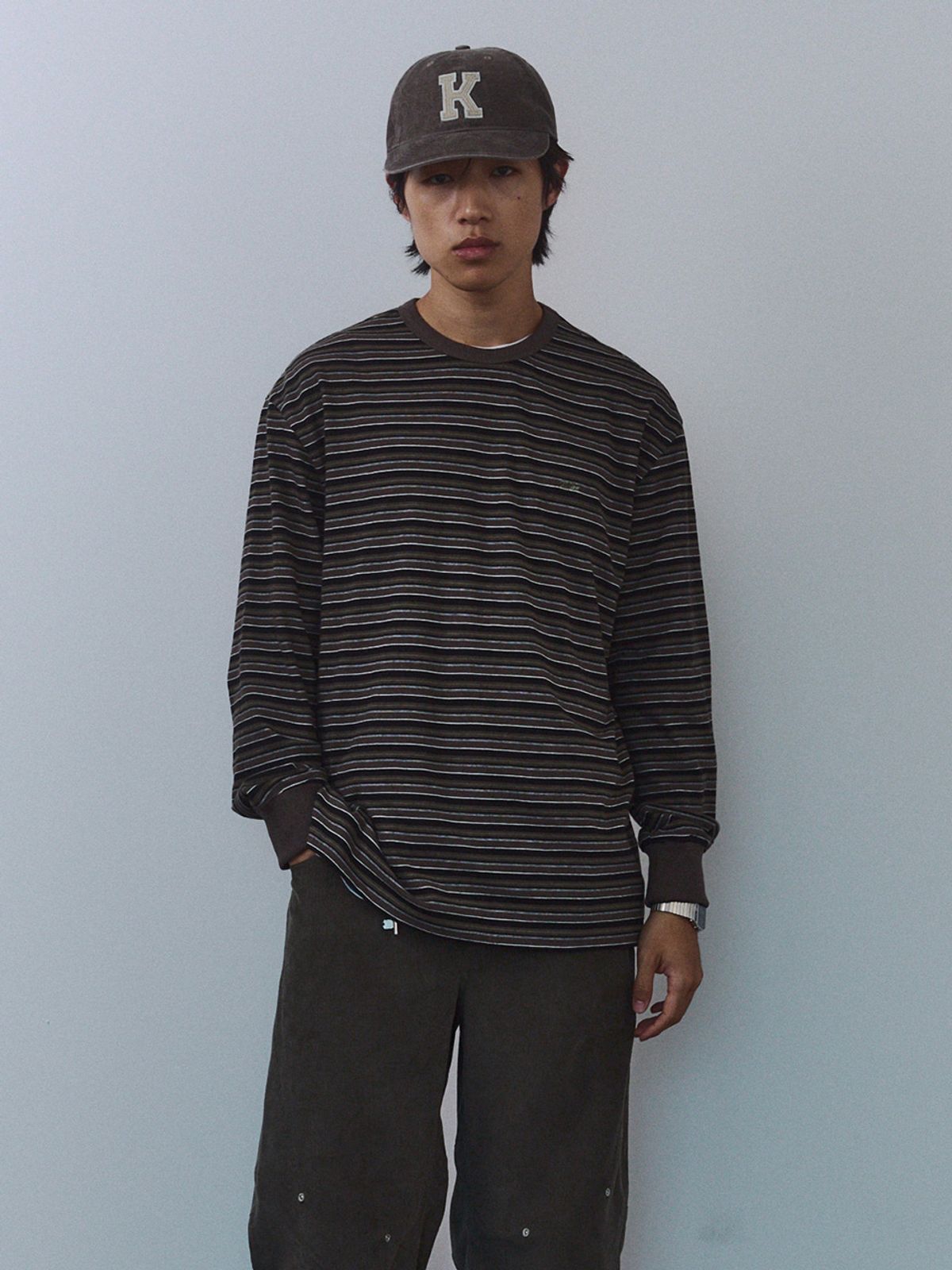기준 맨(KIJUN MEN) Fresh Border Long Sleeve Tee Brown