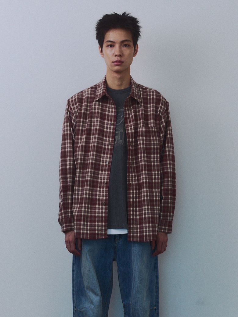 Rustic Flannel Check Shirt Red Brown