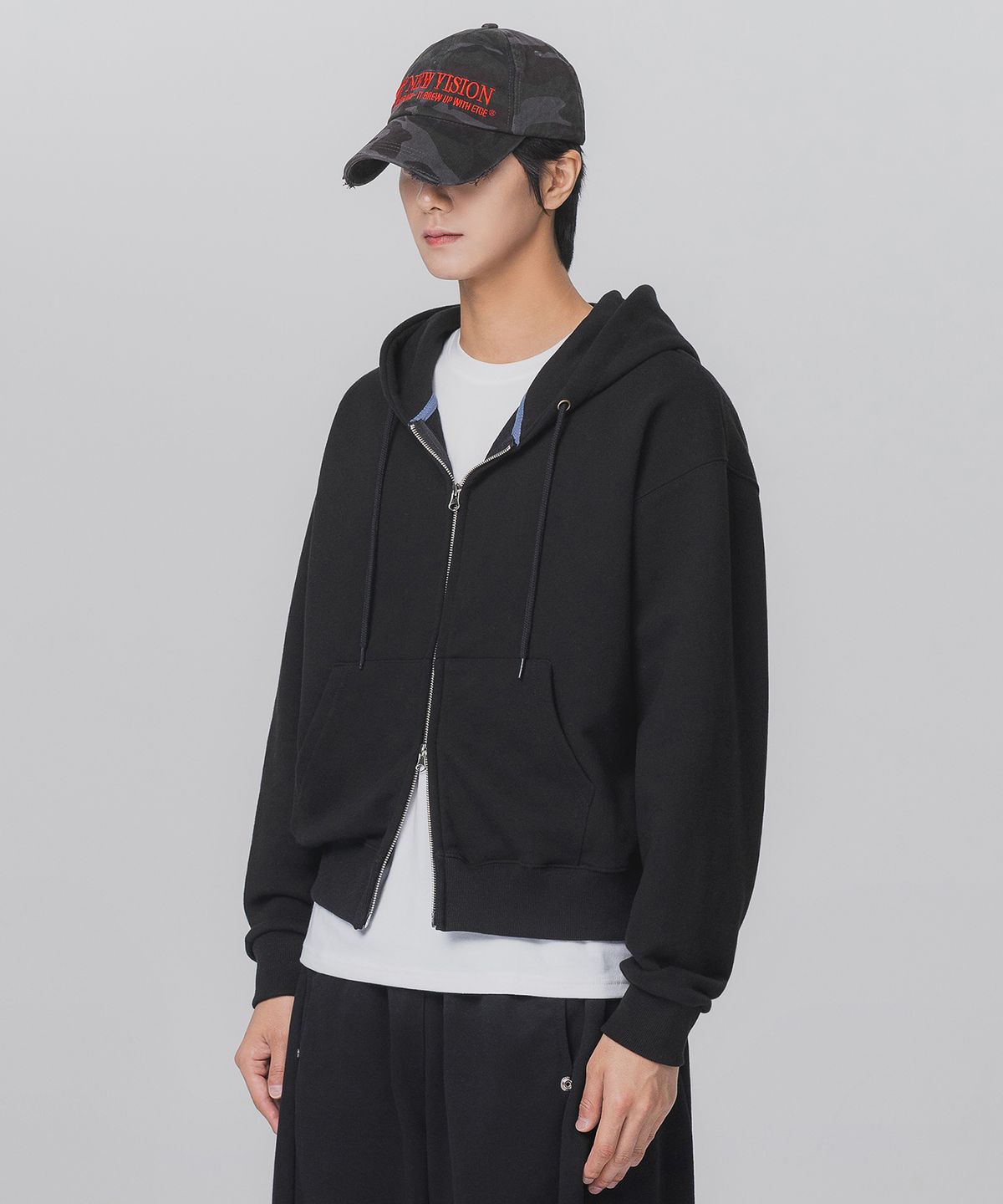 앨빈클로(ALVINCLO) [기모추가]베이직 크롭 투웨이 후드집업 AZH310 (2 COLOR)
