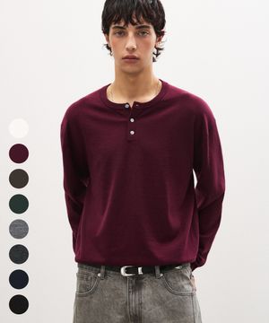 [핏더사이즈 콜라보] 울 워셔블 헨리넥 크롭 니트 - 8 COLOR