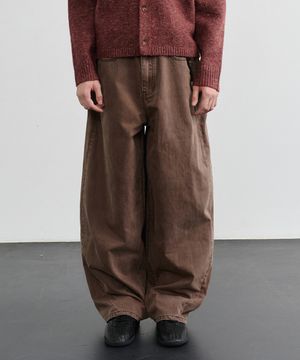 wide curved denim pants (brown)