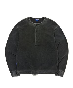 빈티지 워싱 와플 버튼 헨리넥 긴소매 티셔츠 차콜_FS1KT07U