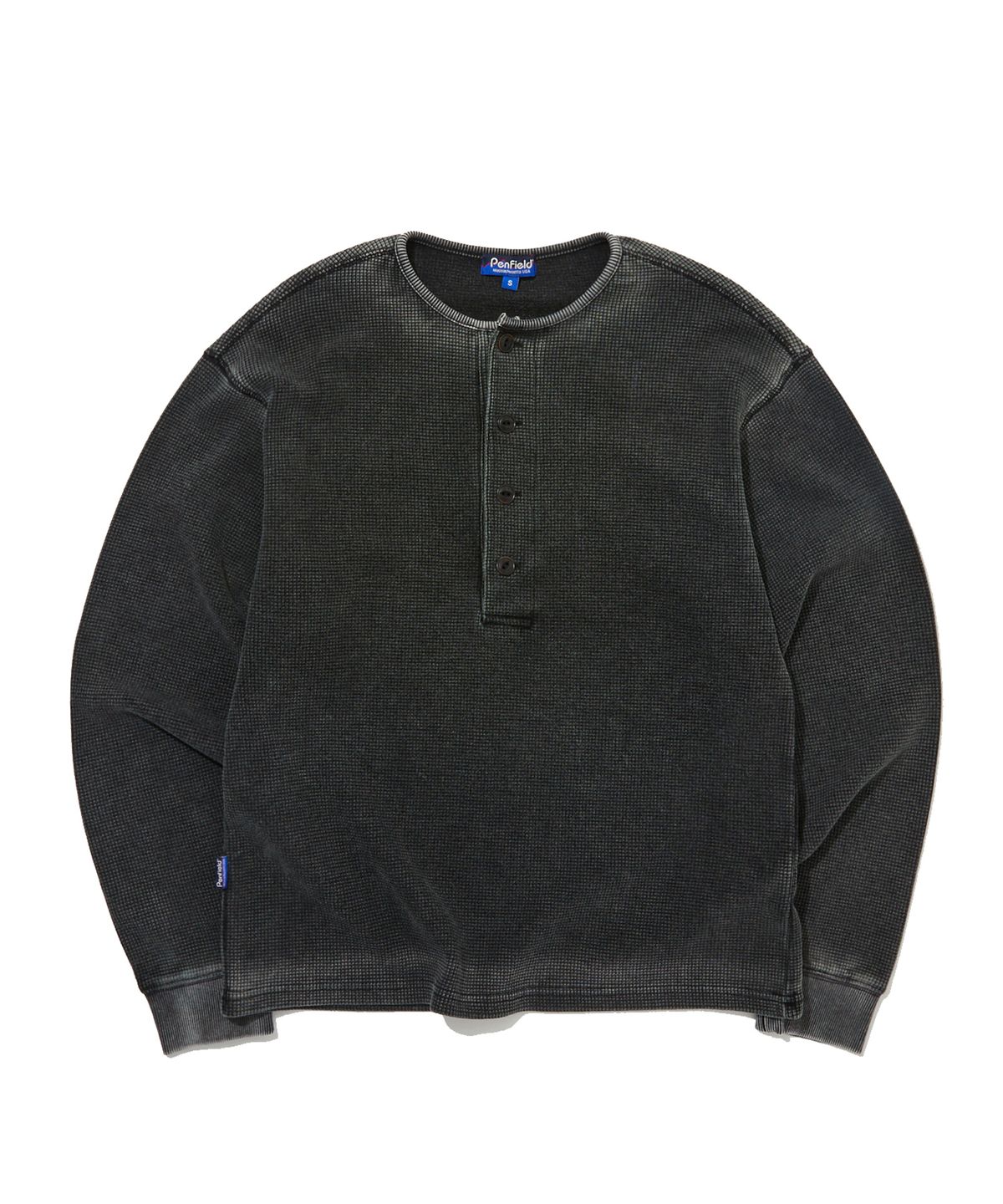 펜필드(PENFIELD) 빈티지 워싱 와플 버튼 헨리넥 긴소매 티셔츠 차콜_FS1KT07U