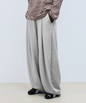 벌룬 와이드 스웨트 팬츠-멜란지그레이