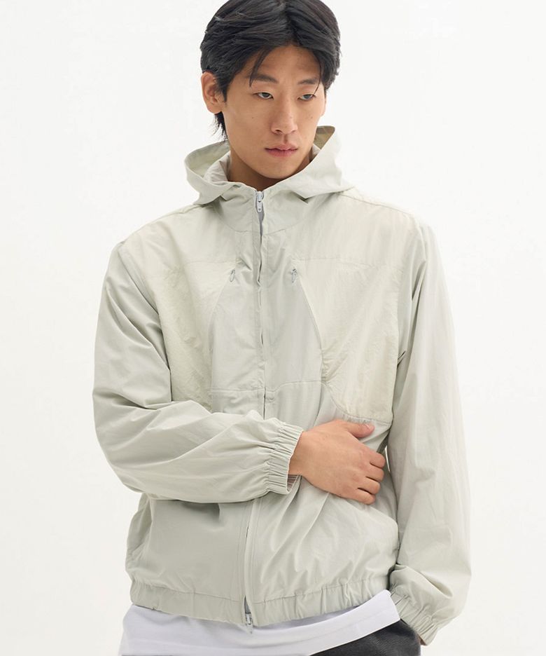 하이넥 시어 배색 나일론 후드 바람막이 윈드 브레이커  [민트]
