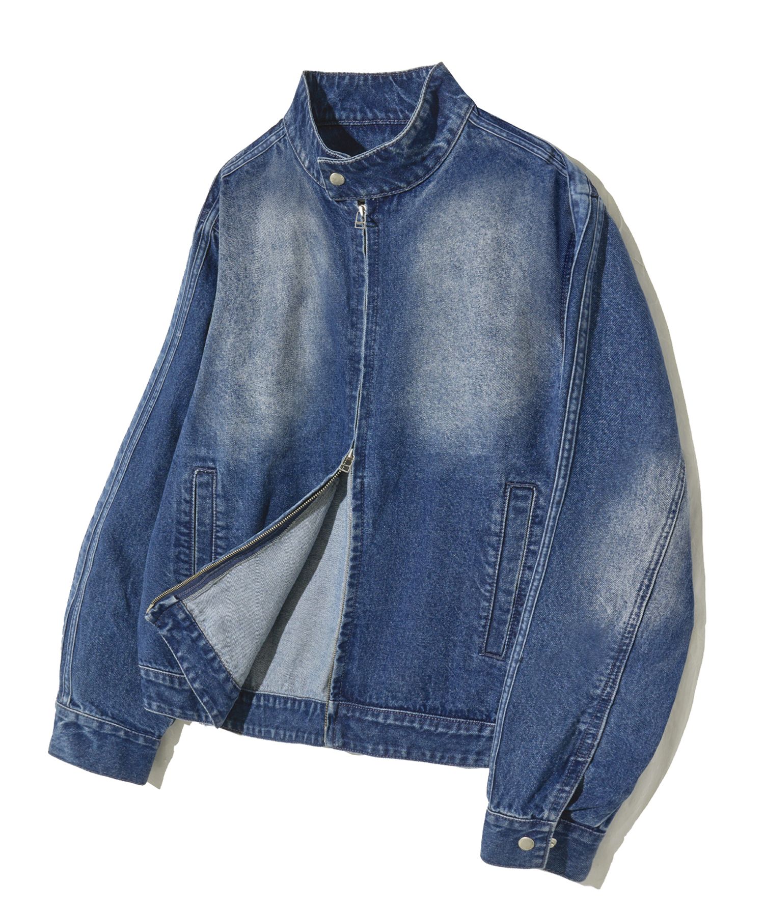 MUSINSA | FILLUMINATE Washed Denim Racing Jacket - Blue