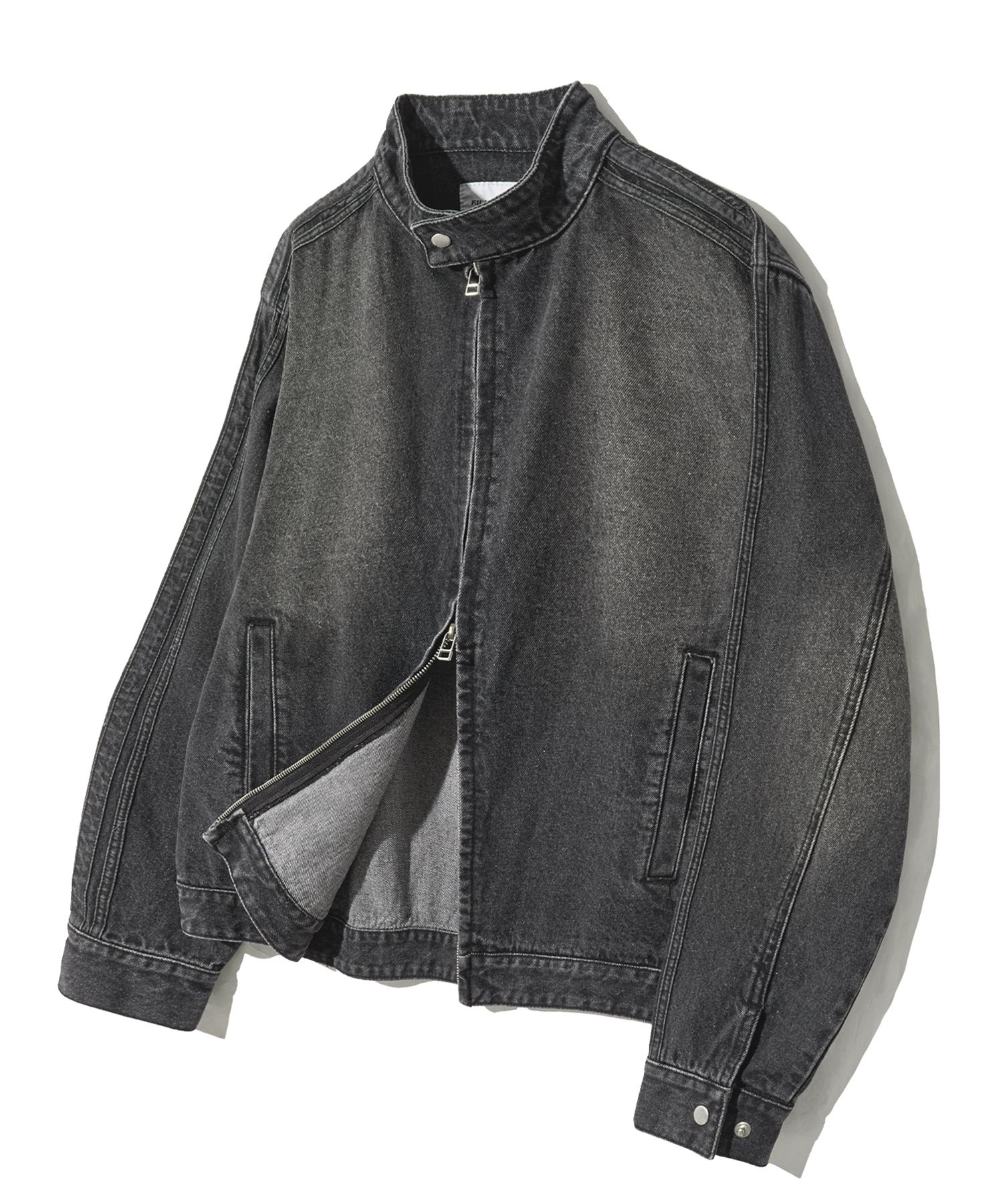 MUSINSA | FILLUMINATE Washed Denim Racing Jacket - Black