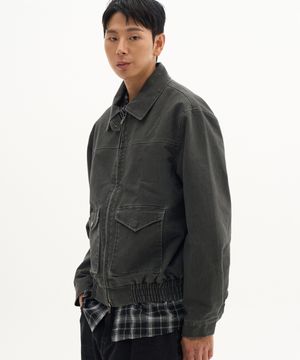 절개 투웨이 싱글카라 포켓 오버핏 블루종 집업 비조 자켓 [차콜]