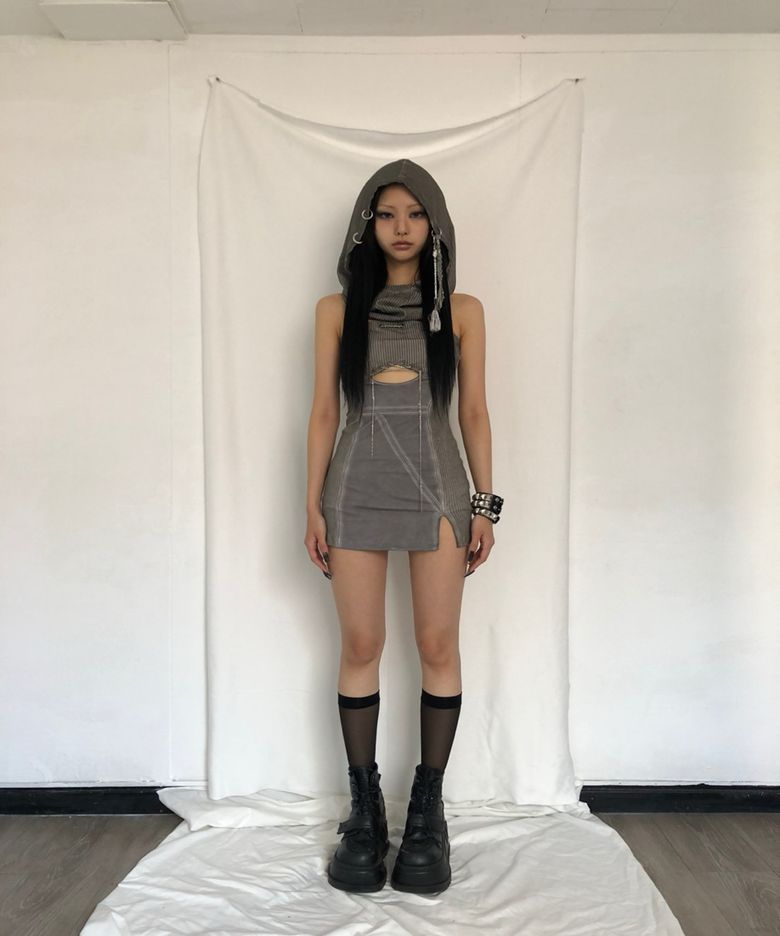 Washing hoodie mini dress