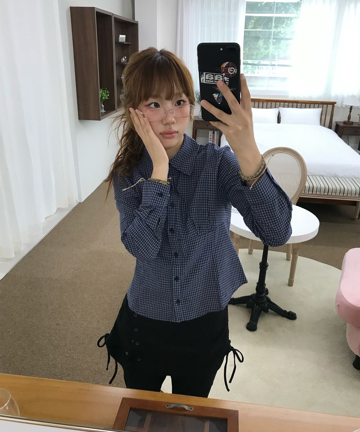 미쏘(MIXXO) 슬림핏 체크 셔츠_MIWYWF907G
