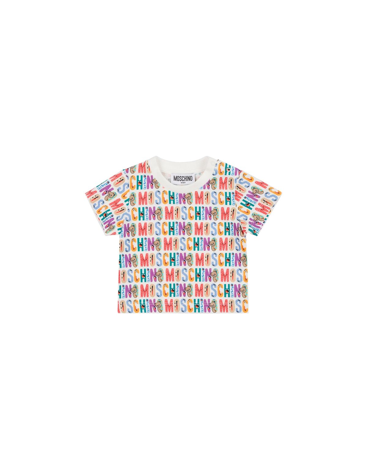 모스키노 키즈(MOSCHINO KIDS) 베이비 로고 올오버 코튼 반팔 티셔츠