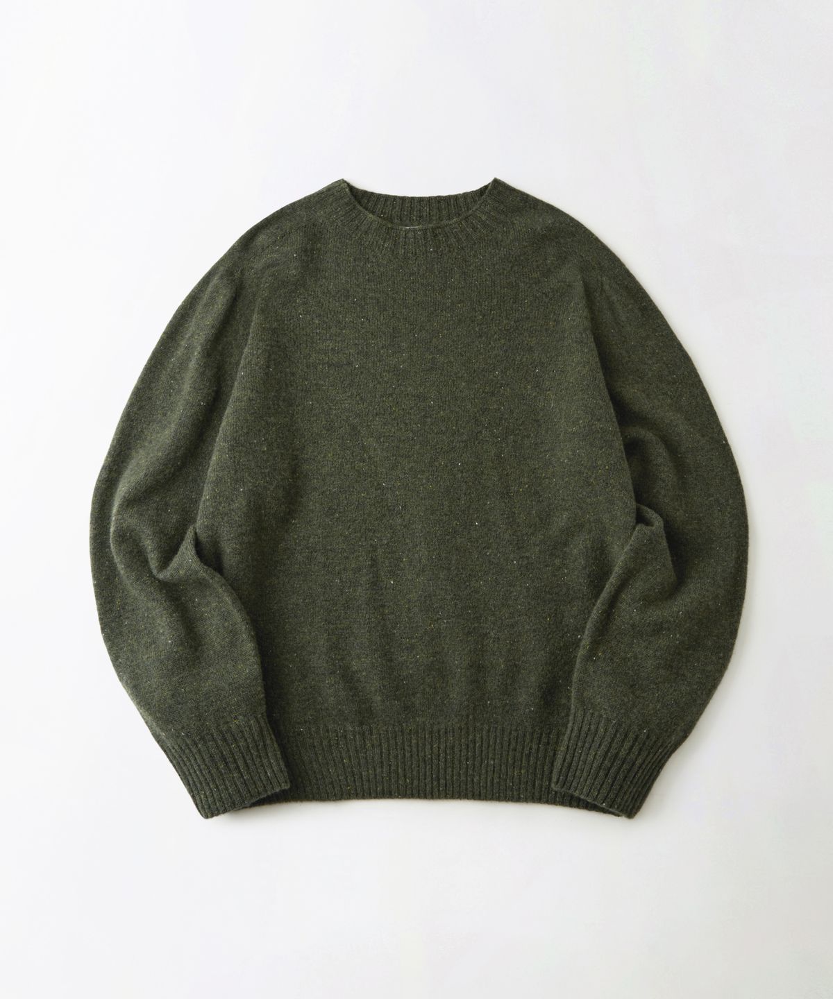 아웃스탠딩(OUTSTANDING) PURE WOOL WHOLEGARMENT KNIT_MELANGE OLIVE
