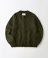 BRUSHED WOOL ROUND NECK CARDIGAN_MELANGE OLIVE