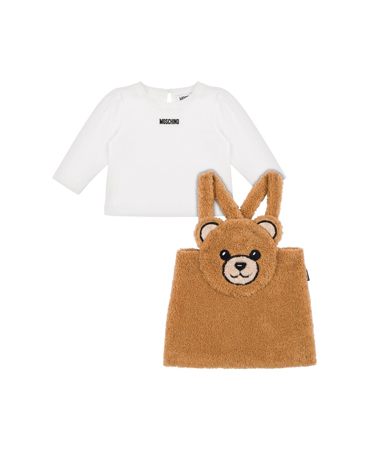 모스키노 키즈(MOSCHINO KIDS) 베이비 코튼 티셔츠+소프트 패브릭 멜빵 테디 상하의 세트