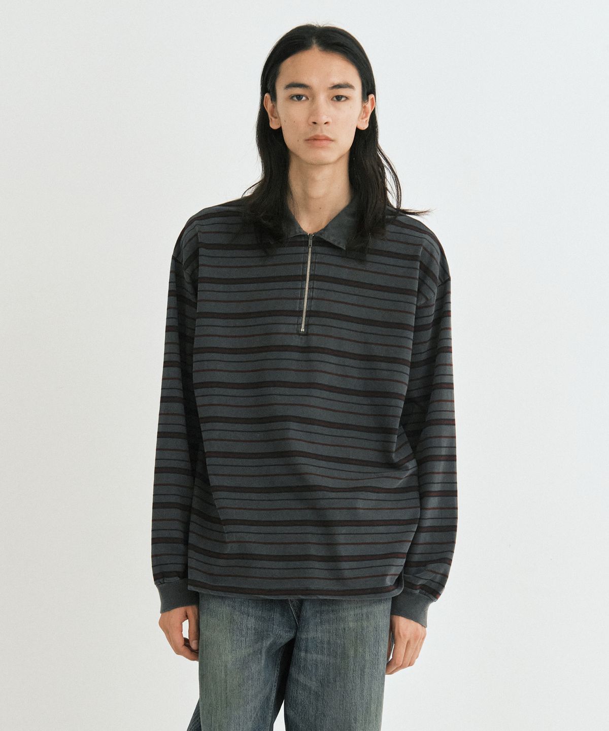 엔도어(ENDOOR) Vtg zip-up stripe polo shirt (vtg red)