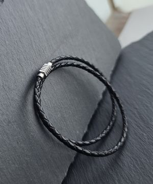 써지컬 스틸 자석고리 3mm 천연가죽꼬임 팔찌 사이즈 선택