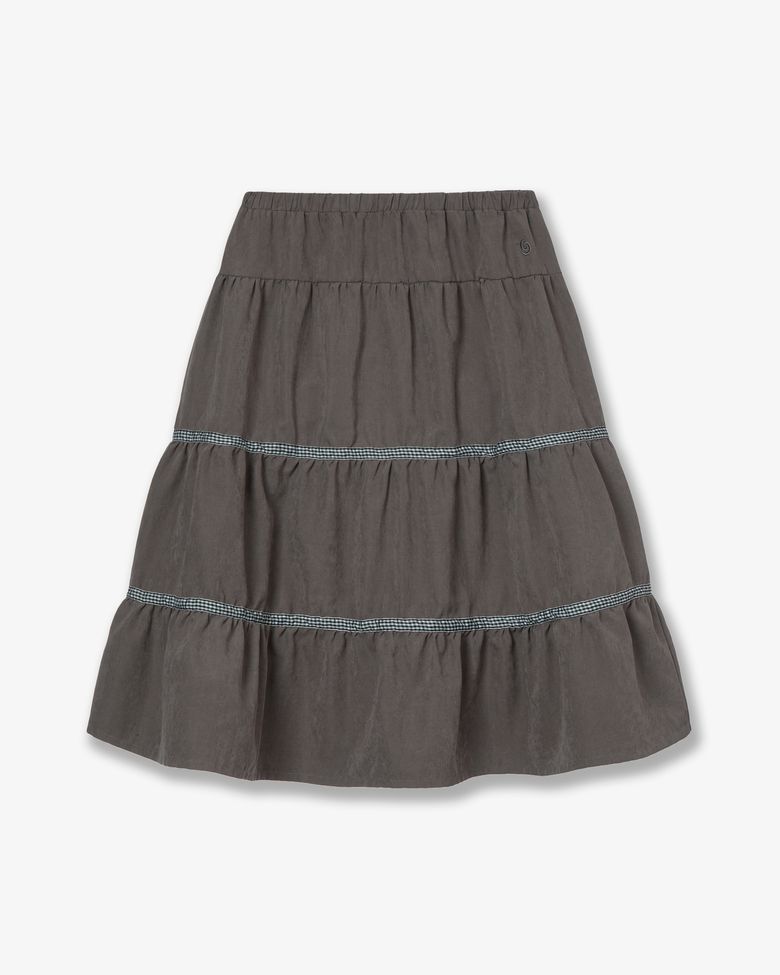 CHECK MIDI TIERED SKIRT [BROWN]