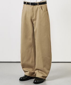 커브드 와이드 코튼 데님 팬츠 베이지